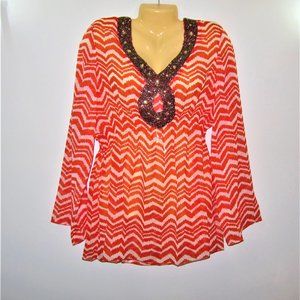 Attitudes Semi-Sheer Tunic w/Decorative Trim - Lg